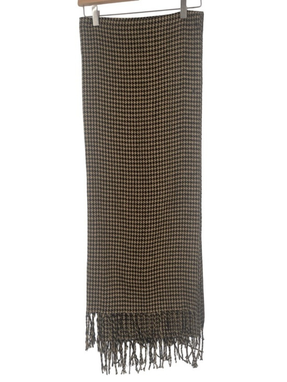 NWT BIJOUX Terner Houndstooth LONG Fringe Wrap Scarf - Brown & Black